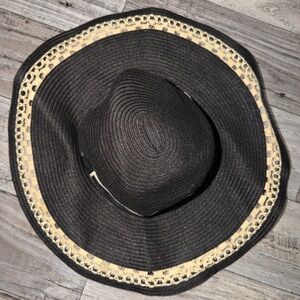 Torrid Black Straw Hat with Lace Trim